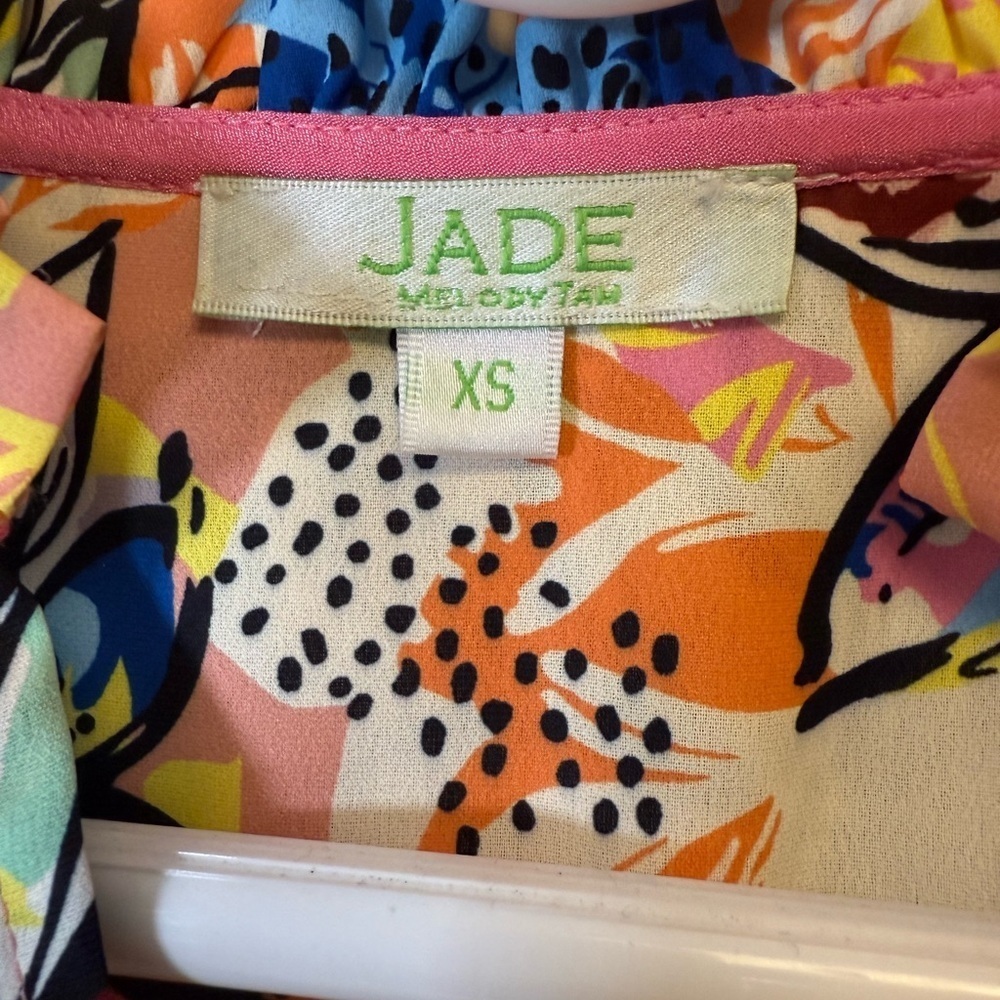 JADE | Melody Tam Colorful Floral 3/4 Sleeve Split Neck Blouse Women’s Size XS - Picture 8 of 10